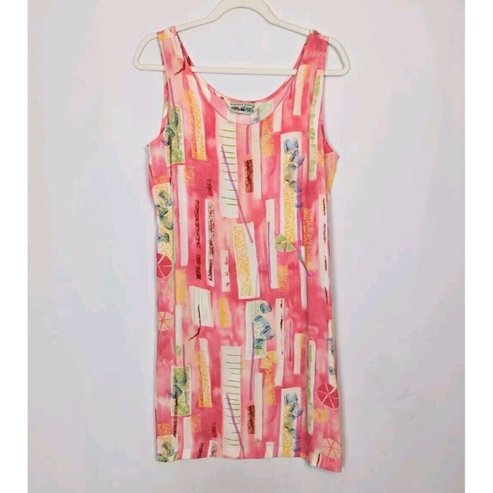 Vintage 90s Weekend Traffic Slip Dress S Abstract Cocktail Drinks Novelty Print